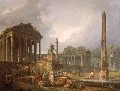 Architectural Capriccio with Temple and Obelisk, 1798 by Hubert Robert